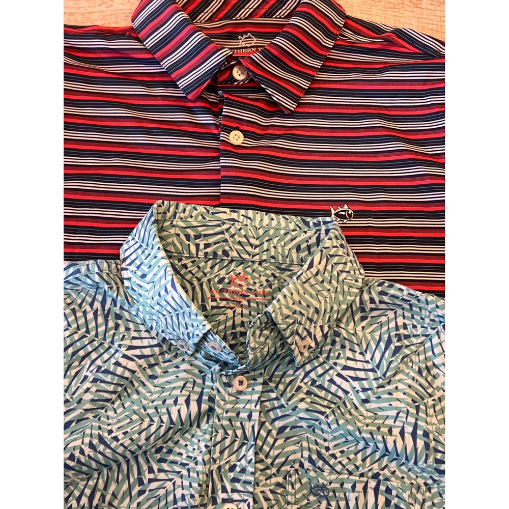 Southern Tide Boys Striped Polo Shirt XL Red Blue White Golf Casual Athletic
